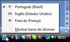 Alternando teclado pelo atalho na Bandeja do sistema