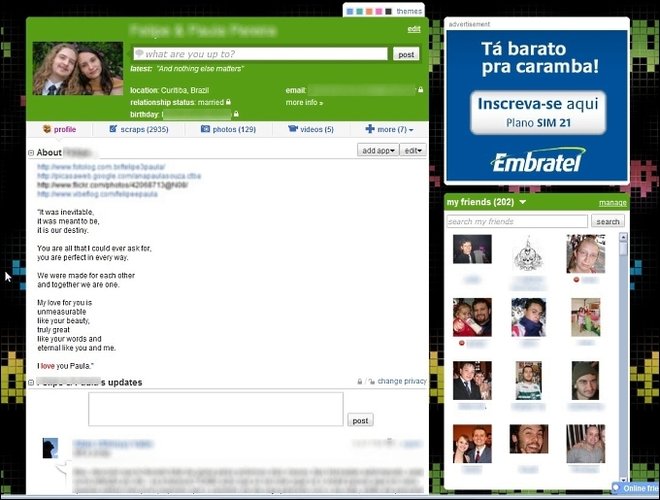 Página de perfil do Orkut