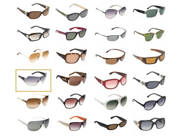 Todos os modelos de óculos existentes.