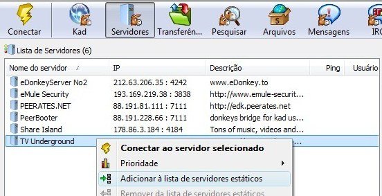 Adicionar aos servidores estáticos