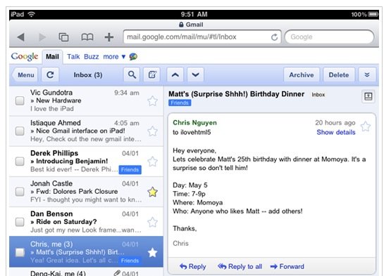 Gmail no iPad