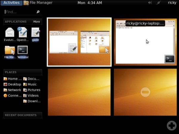 Interface geral do Gnome