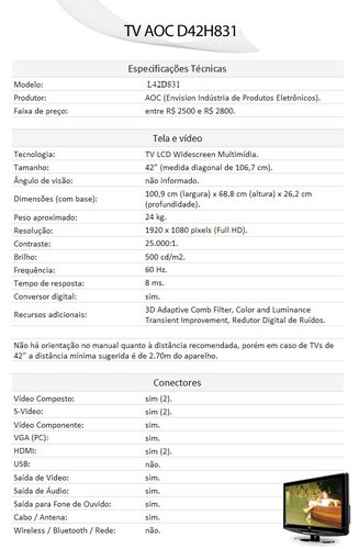 Especificações técnicas