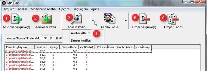 Botões da Barra de ferramentas do MP3Gain