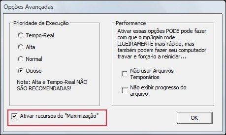 Ativando recursos de maximização