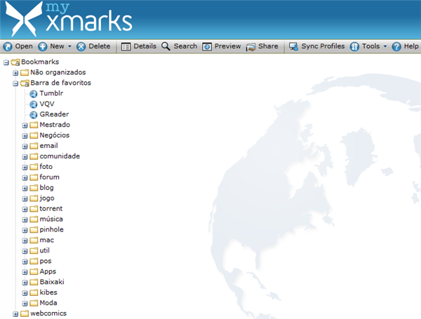 Favoritos no site do XMarks