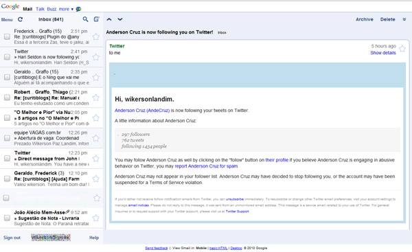 Visual do Gmail para tablets como o iPad
