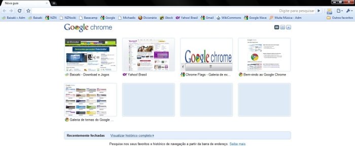 O Google Chrome com configurações definidas