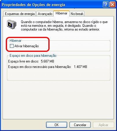 Desativando hibernação no Windows XP