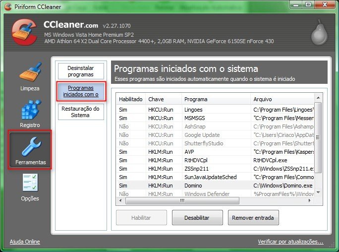 Configure programas que devem ou não iniciar junto com o Windows