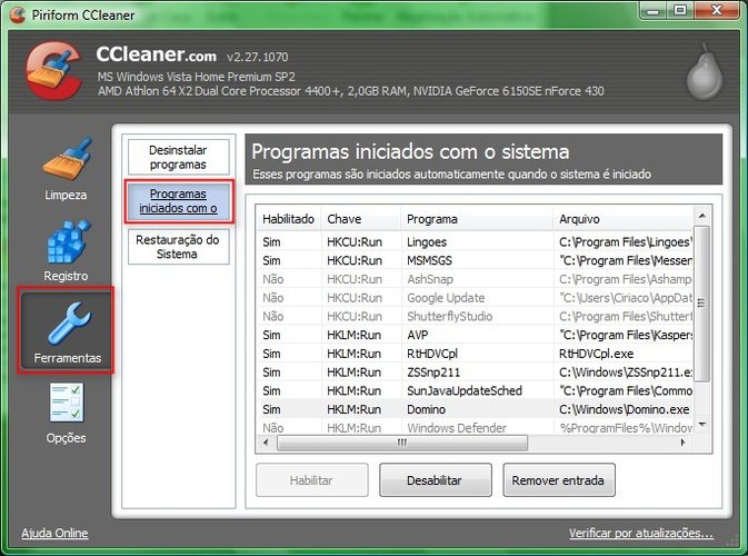 Configure programas que devem ou não iniciar junto com o Windows