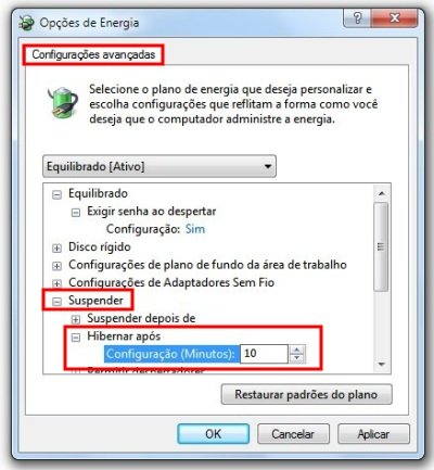 Hibernação automática no Windows 7