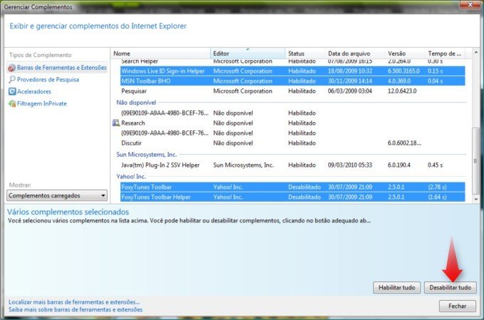 Desabilite as extensões desnecessárias