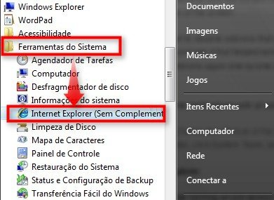 Abra o IE sem complementos