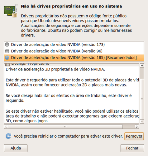 Dependendo do driver, pode ser necessário reiniciar o computador após a instalação