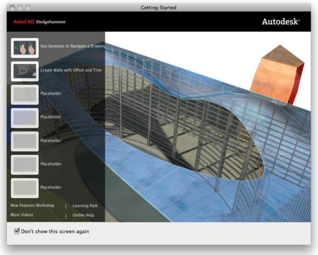 Tela de boas vindas do AutoCad para Mac