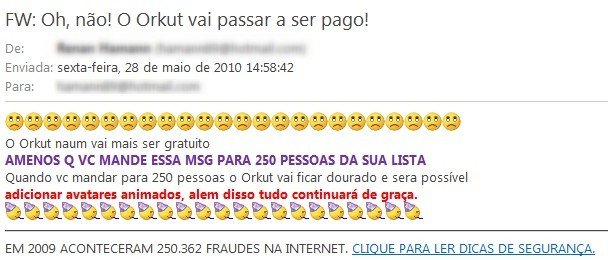 Spams relacionados ao Orkut