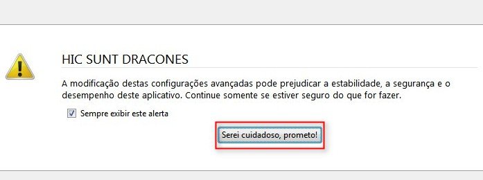 Um aviso de precaução do Firefox.