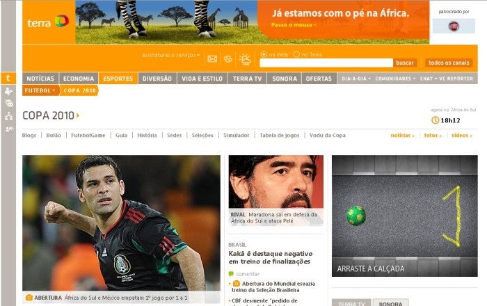 A página especial para a Copa no Portal Terra.