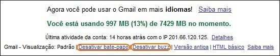 Desativar bate-papo e Buzz