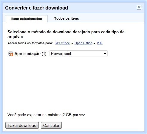 Baixe arquivos do Google Docs em seu PC