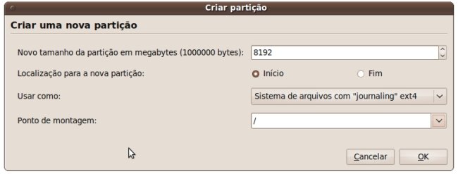 Como criar a partição raiz