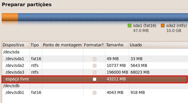 Agora existe espaço livre no HD