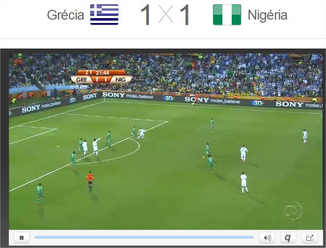 Exemplo de streaming ao vivo dos jogos da Copa 2010.