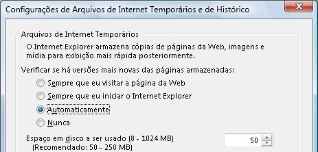 Configurações de arquivos temporários do Internet Explorer, como exemplo.