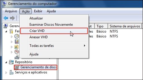 Iniciando a criação do VHD
