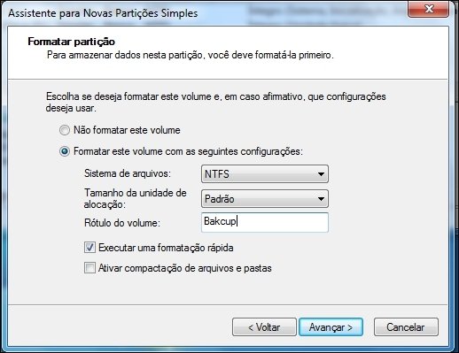 Segunda etapa, formatando a unidade