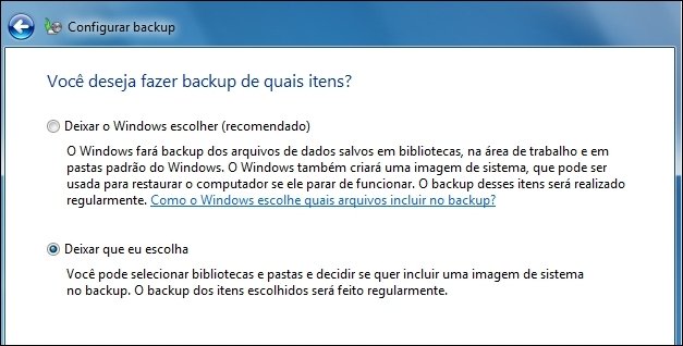 Definindo configurações de Backup