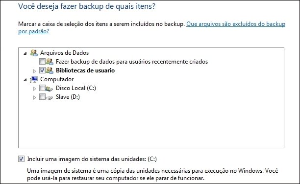 Definindo o conteúdo para Backup