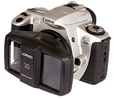 A Loreo 3D Lens in a Cap em uma câmera SLR Canon