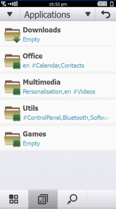 Menu de aplicativos do Symbian^4