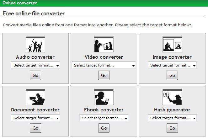 Interface do Online Converter. Selecione o formato e mande converter!