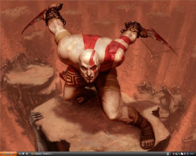 Kratos ao fundo e o tema Zune instalado no XP