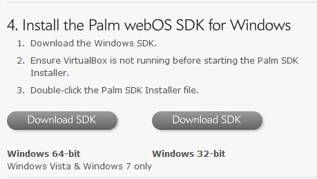 Dowload do Palm webOS SDK.