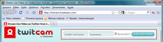 Acesse o Twitcam e entre com seu Twitter.