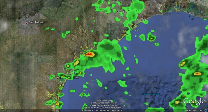 Possibilidade de precipitação direto no Google Earth. Fonte: Google LatLong