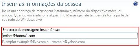 Adicione o endereço do TBot.