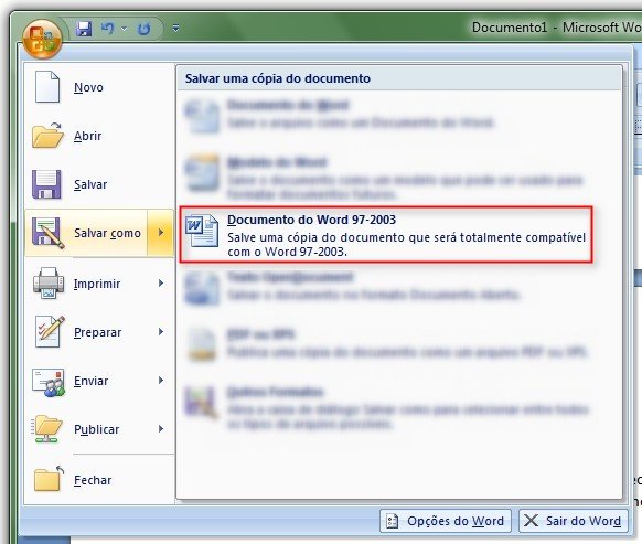 Salve no format Office 97-2003