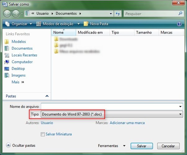 Salve nos formatos antigos do Office