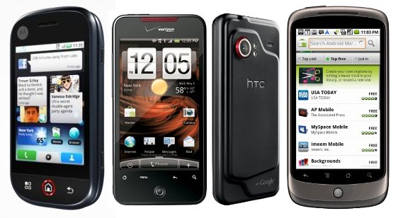 Motorola Dext, HTC Droid Incredible e Nexus One.