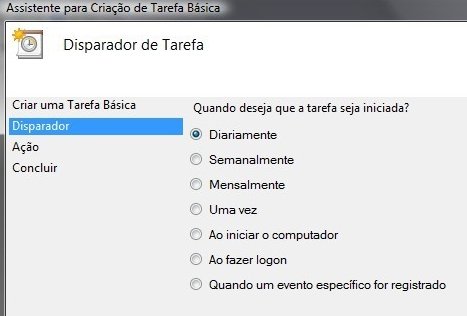 Escolha o tempo no disparador de tarefas