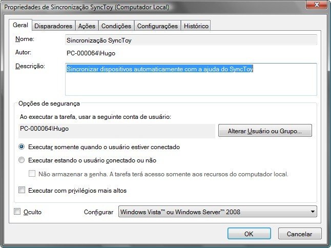 Modifique as configurações da tarefa