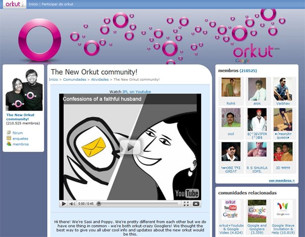 Novo visual das comunidades do Orkut