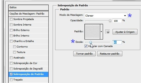 Alteração da escala e modificação do modo de mesclagem