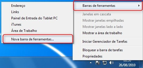 Insira uma nova Barra de ferramentas.