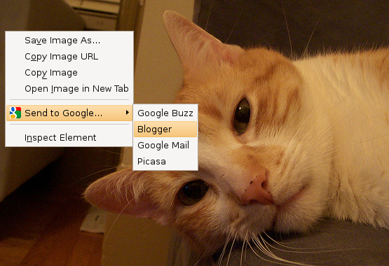 Menu contextual com entradas de extensão em subgrupo